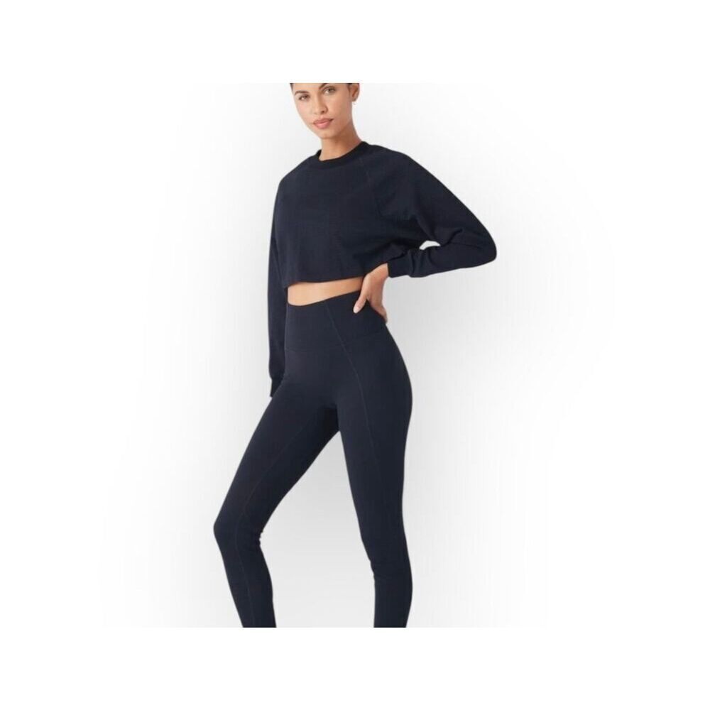 Gigi C Size M Isabella Crop Pullover Black Textured Long Sleeve Athleisure NWT
